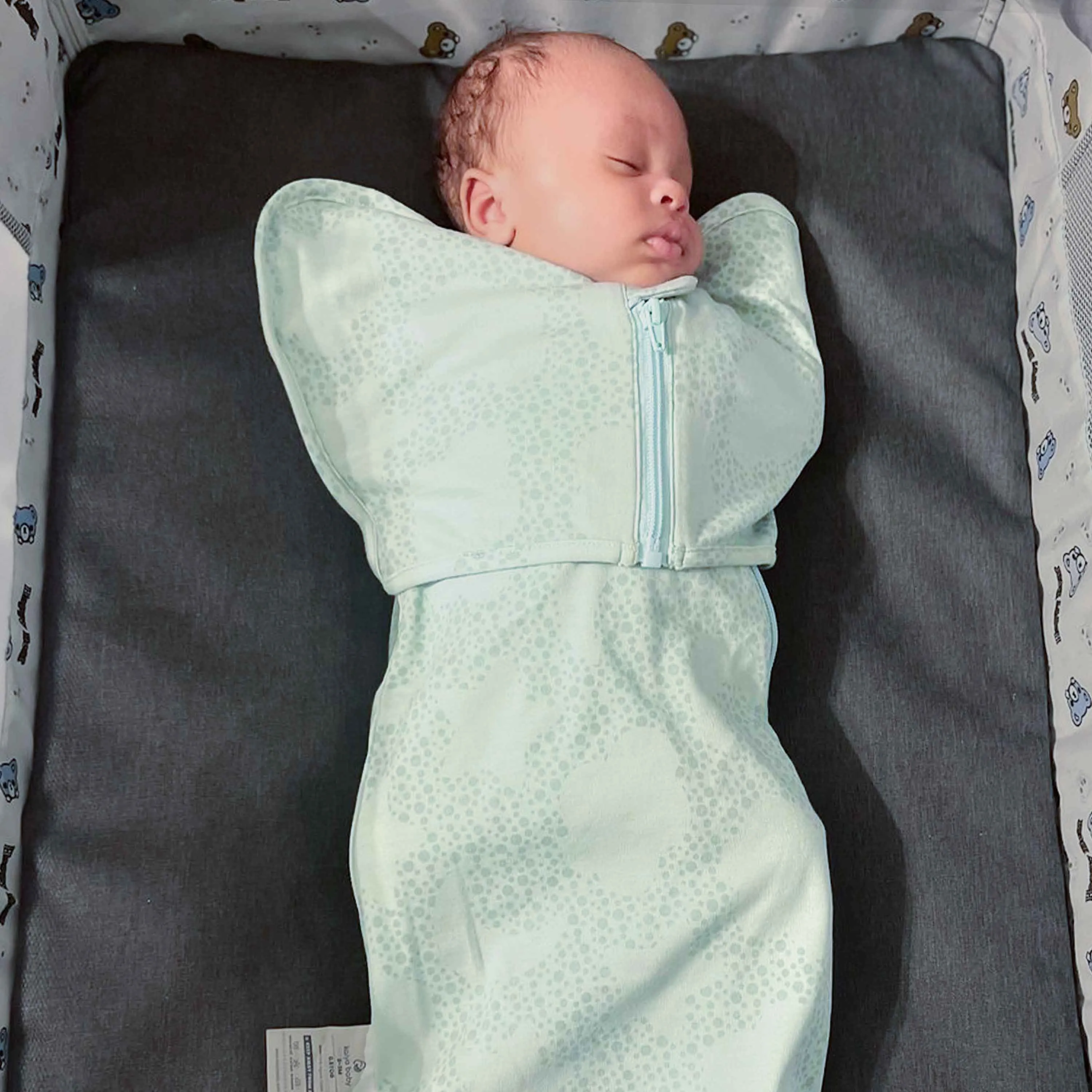 2-in-1 Organic Cotton Zipper Baby Swaddle Up Sack 0.5 TOG - Mint Sky