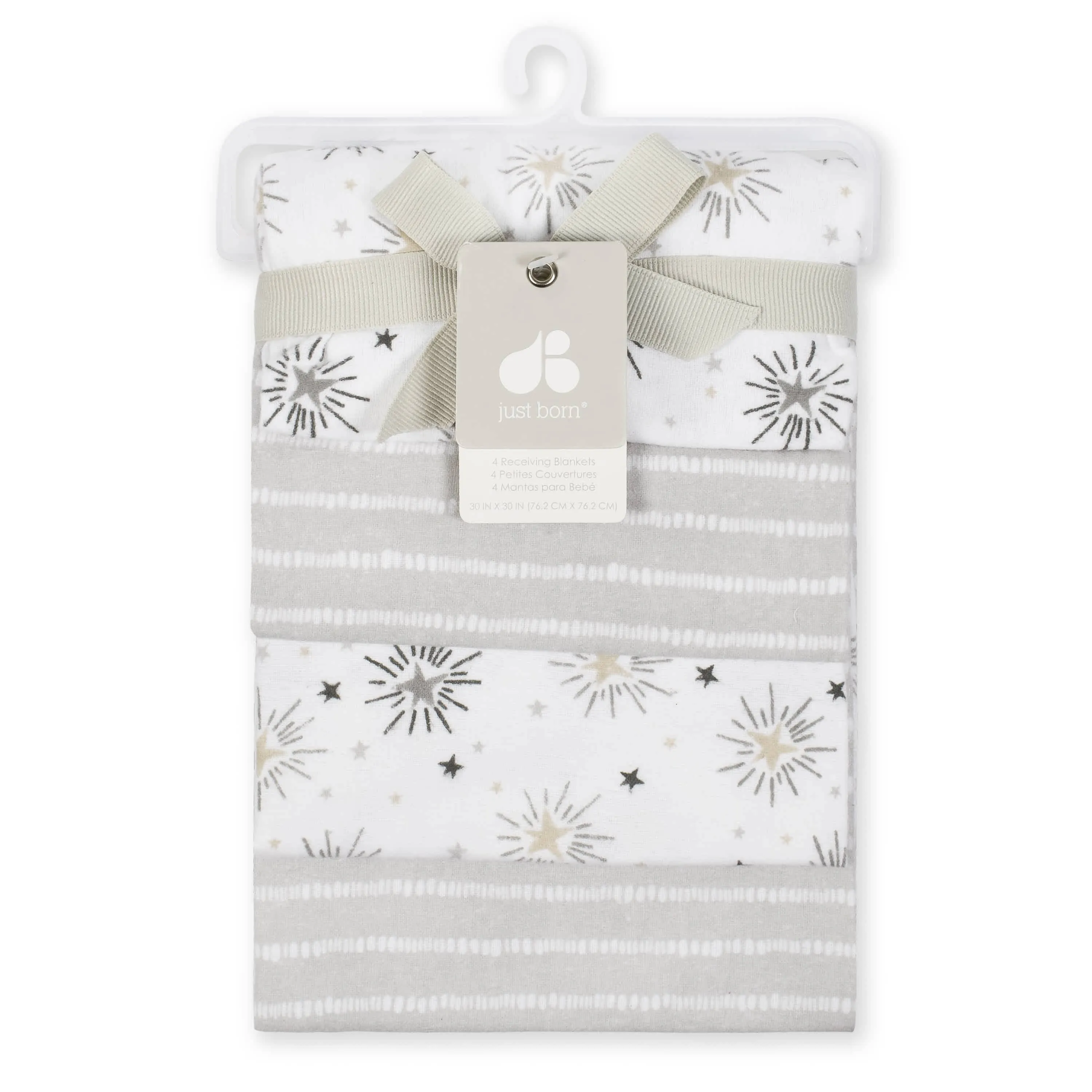 4-Pack Grey Star Baby Neutral Receiving Blankets