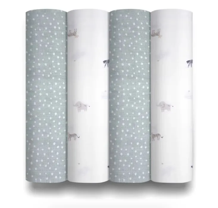 4-Pack Muslin Swaddles - Safari Collection