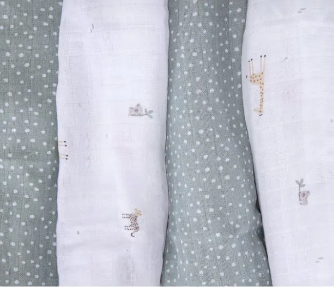 4-Pack Muslin Swaddles - Safari Collection