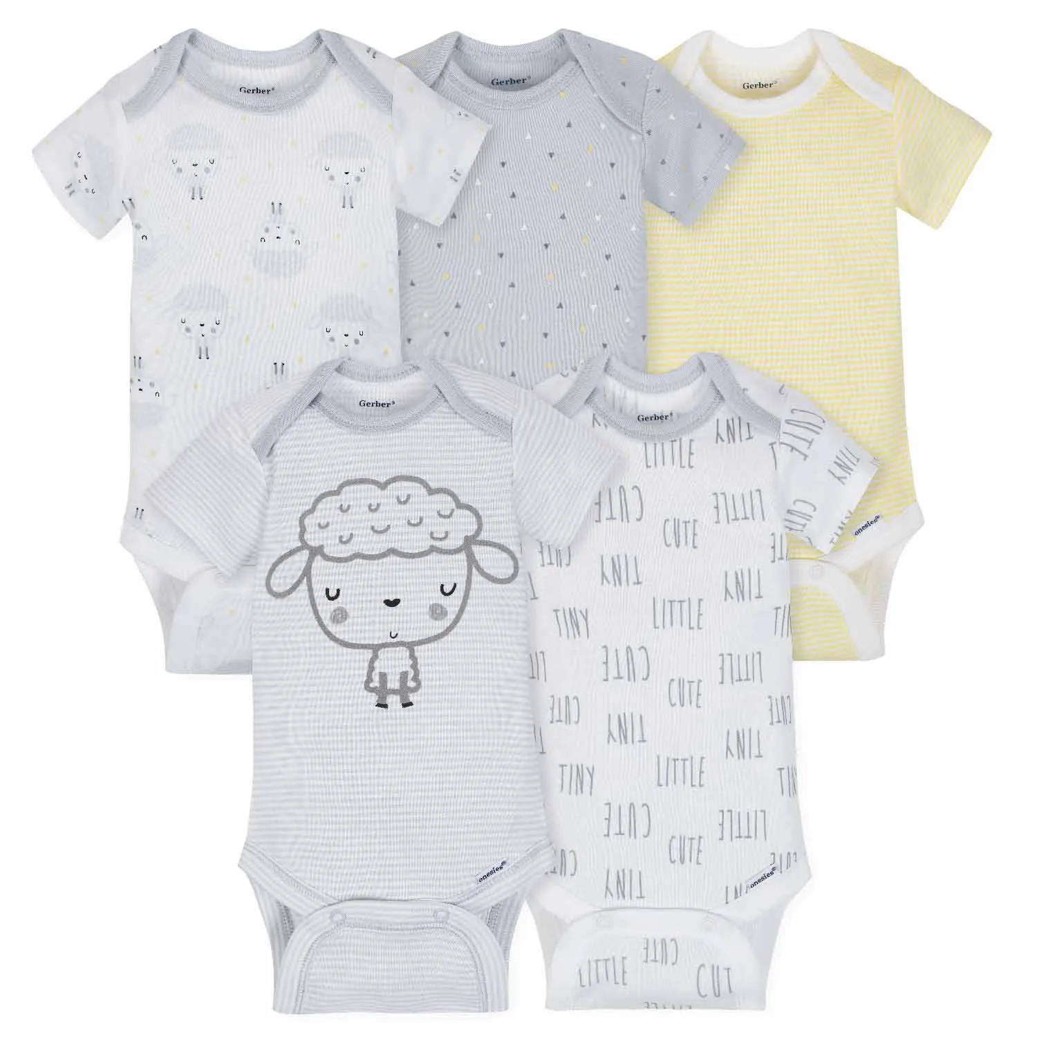 5-Pack Neutral Sheep Short Sleeve Onesies® Bodysuits