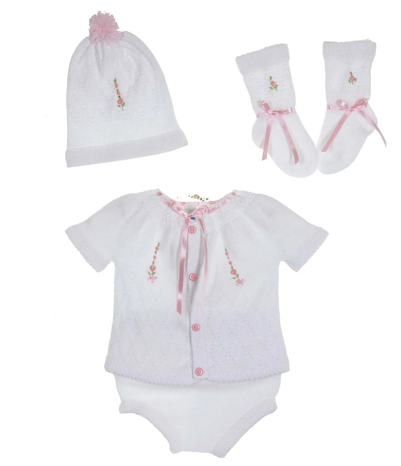 80608 4 piece soft cotton knit "take me home" set preemie & newborn - pink / blue / white