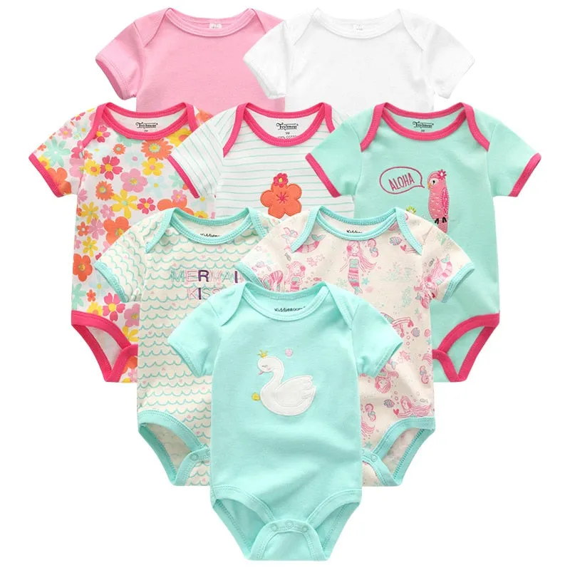 8Piece/lots Baby Girls Short Sleeve Cotton Rompers