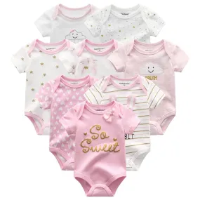 8Piece/lots Baby Girls Short Sleeve Cotton Rompers