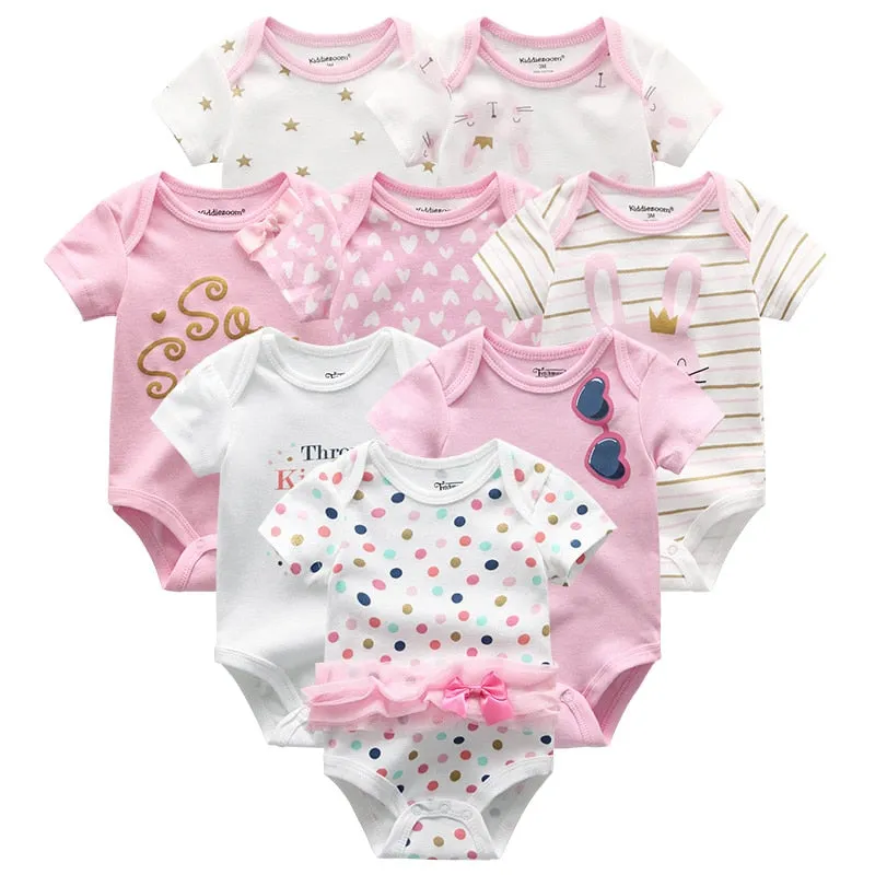 8Piece/lots Baby Girls Short Sleeve Cotton Rompers