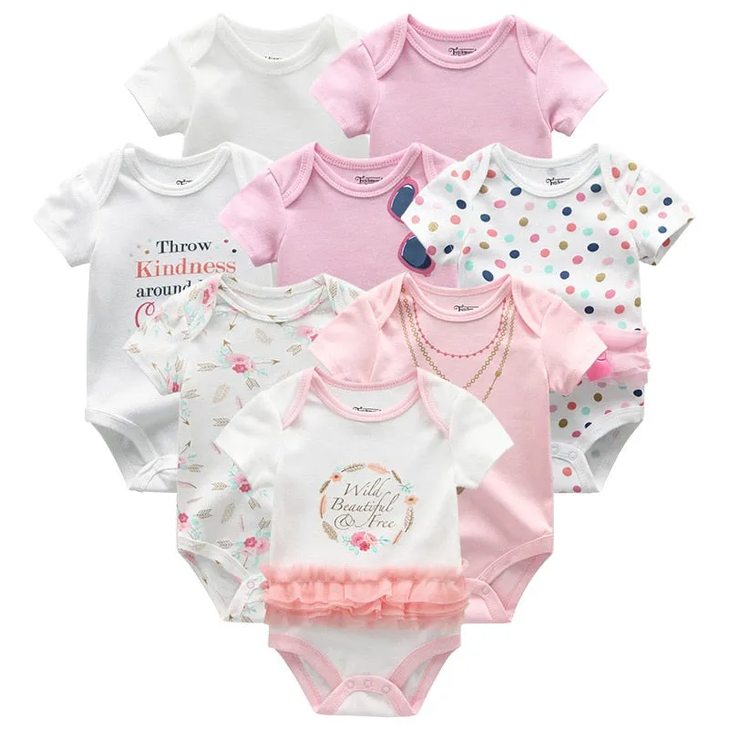 8Piece/lots Baby Girls Short Sleeve Cotton Rompers