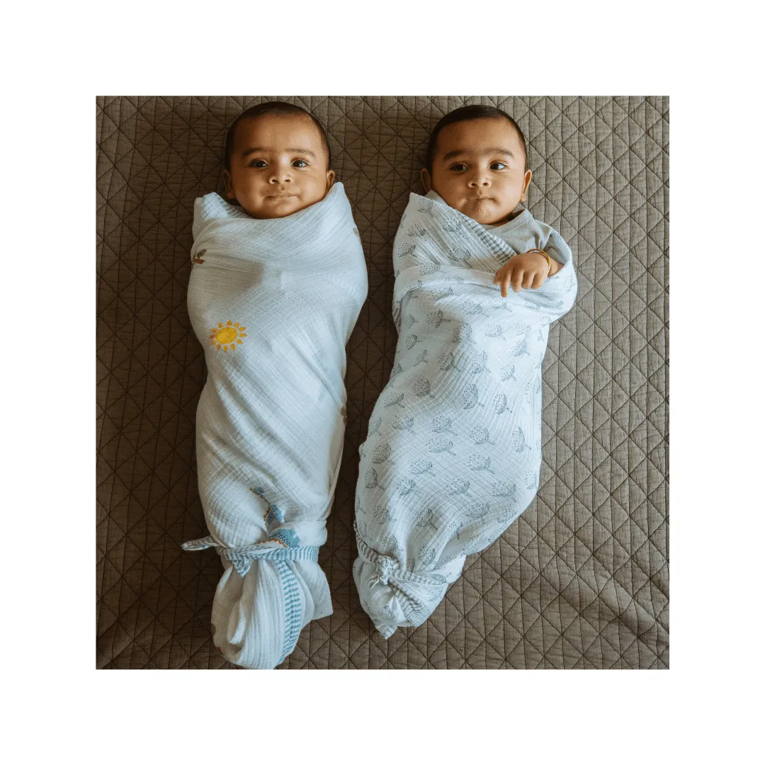 A Day With Dinos Llama Love Cotton Cheer Grey Organic Muslin Swaddle (Hand-Block Printed) (Set Of 3)