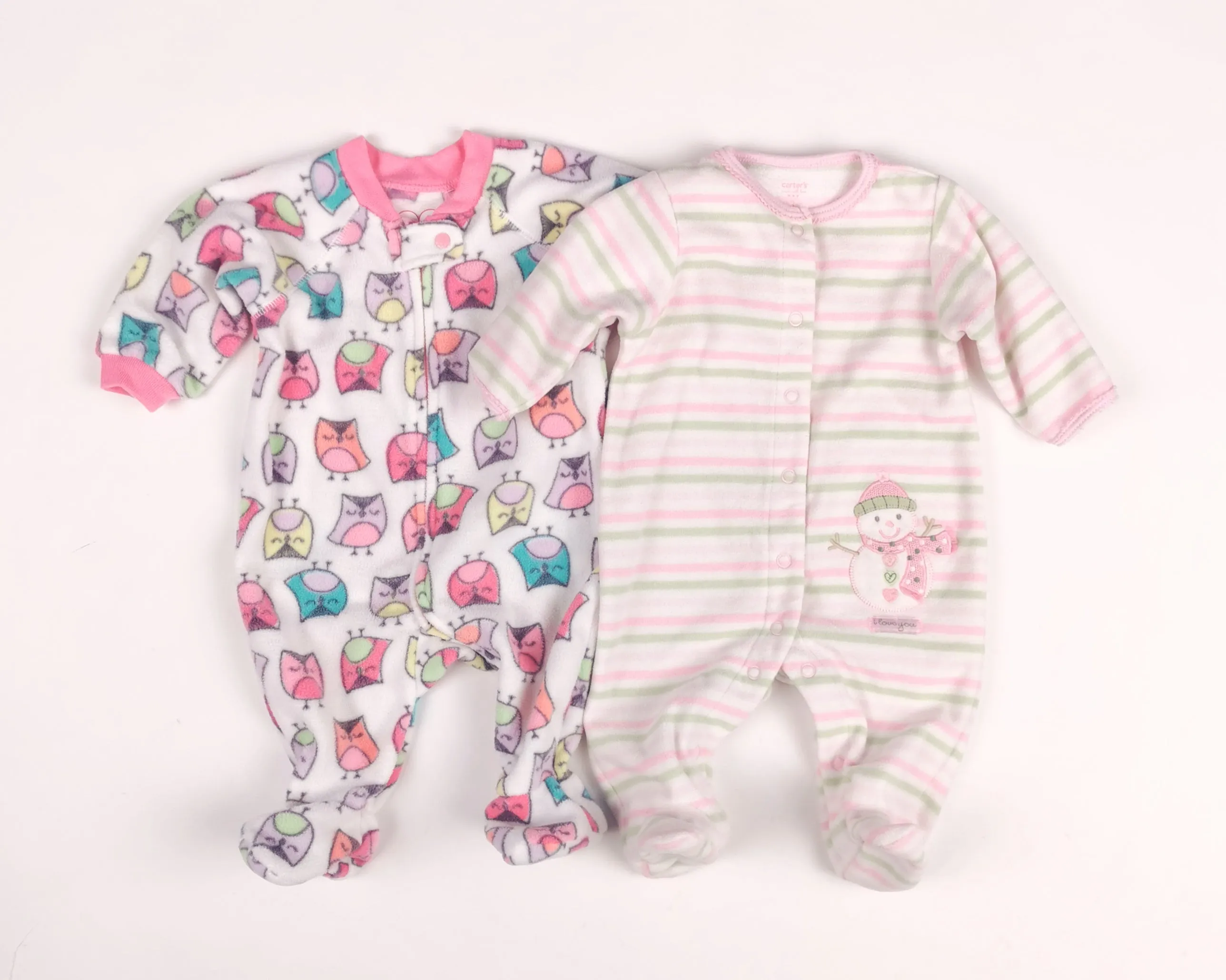 BABY GIRL SIZE 0/3 MONTHS - 2 Pack Fleece Footed Onesies EUC B16