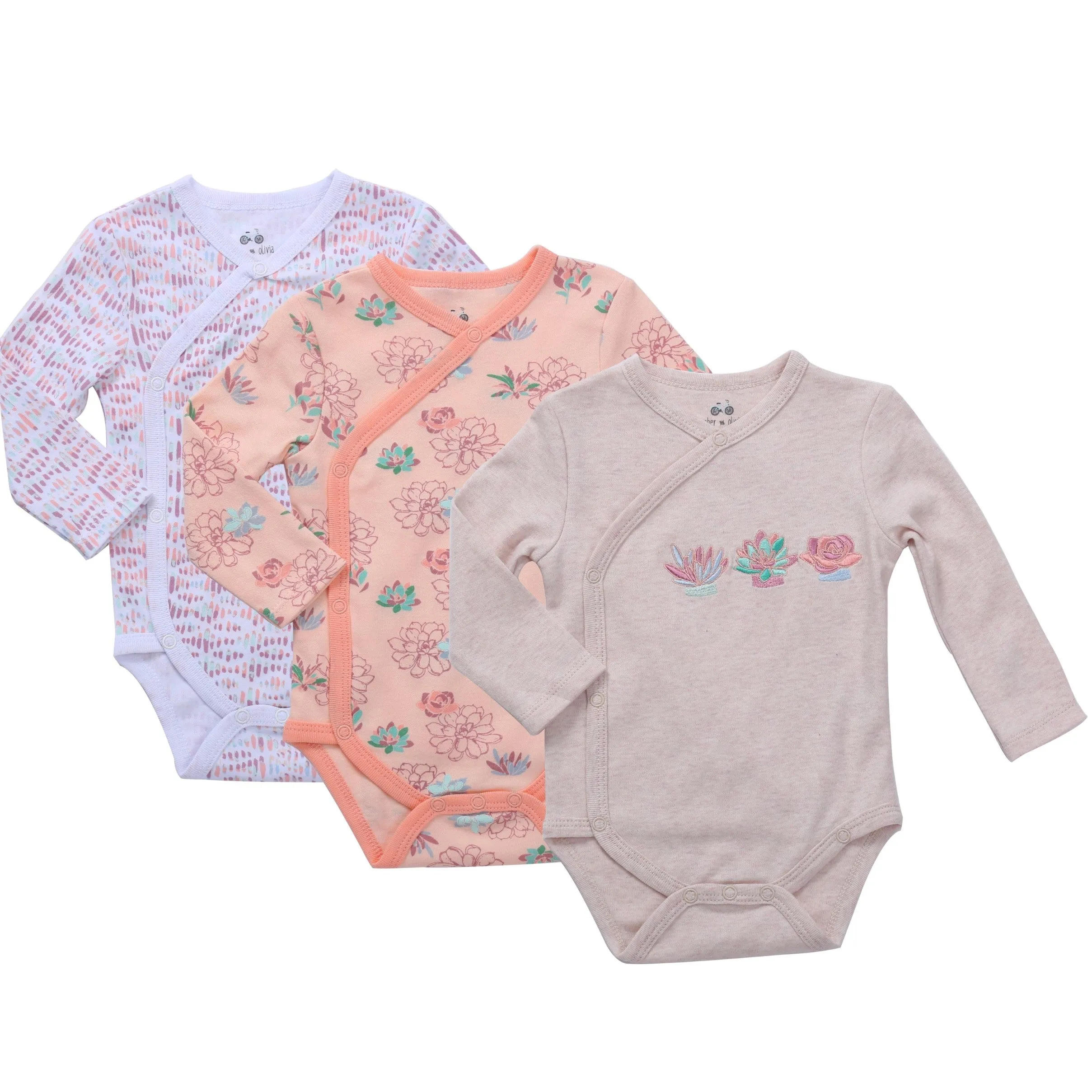 Baby Kimono Side Snap 3 Pc Girl Long Sleeve Bodysuit Set…