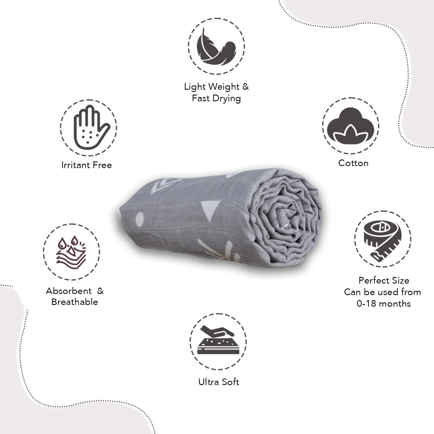 Baby Moo Abstract Print Soft Wrapper Muslin Swaddle - Grey