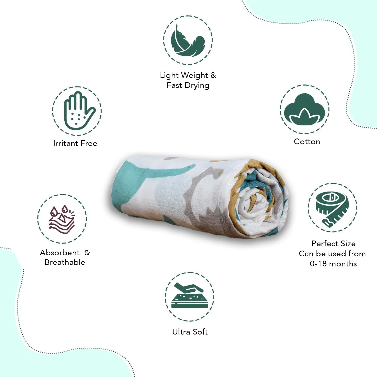 Baby Moo Dinosaur Soft Wrapper Muslin Swaddle - Multicolour