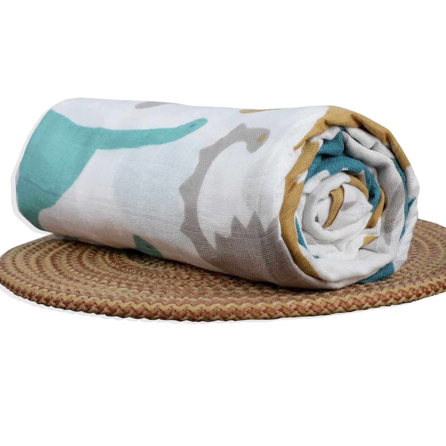Baby Moo Dinosaur Soft Wrapper Muslin Swaddle - Multicolour