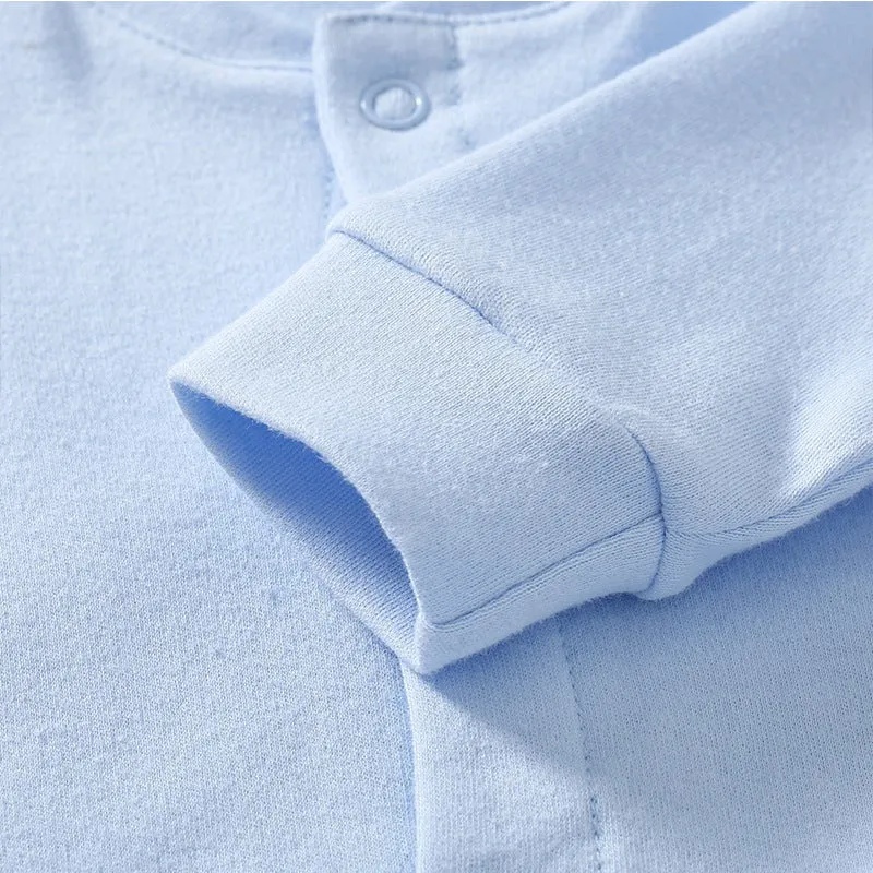 Baby Solid Color Single Breasted Design Long Sleeve Spring Rompers