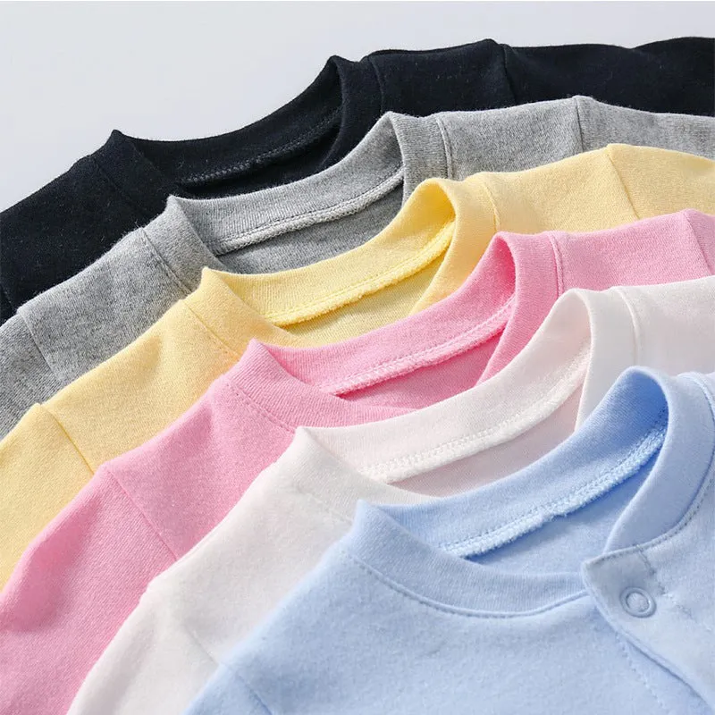 Baby Solid Color Single Breasted Design Long Sleeve Spring Rompers