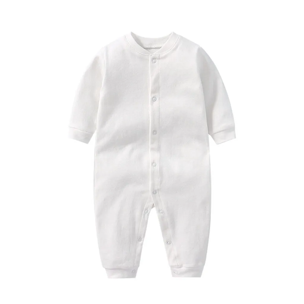 Baby Solid Color Single Breasted Design Long Sleeve Spring Rompers