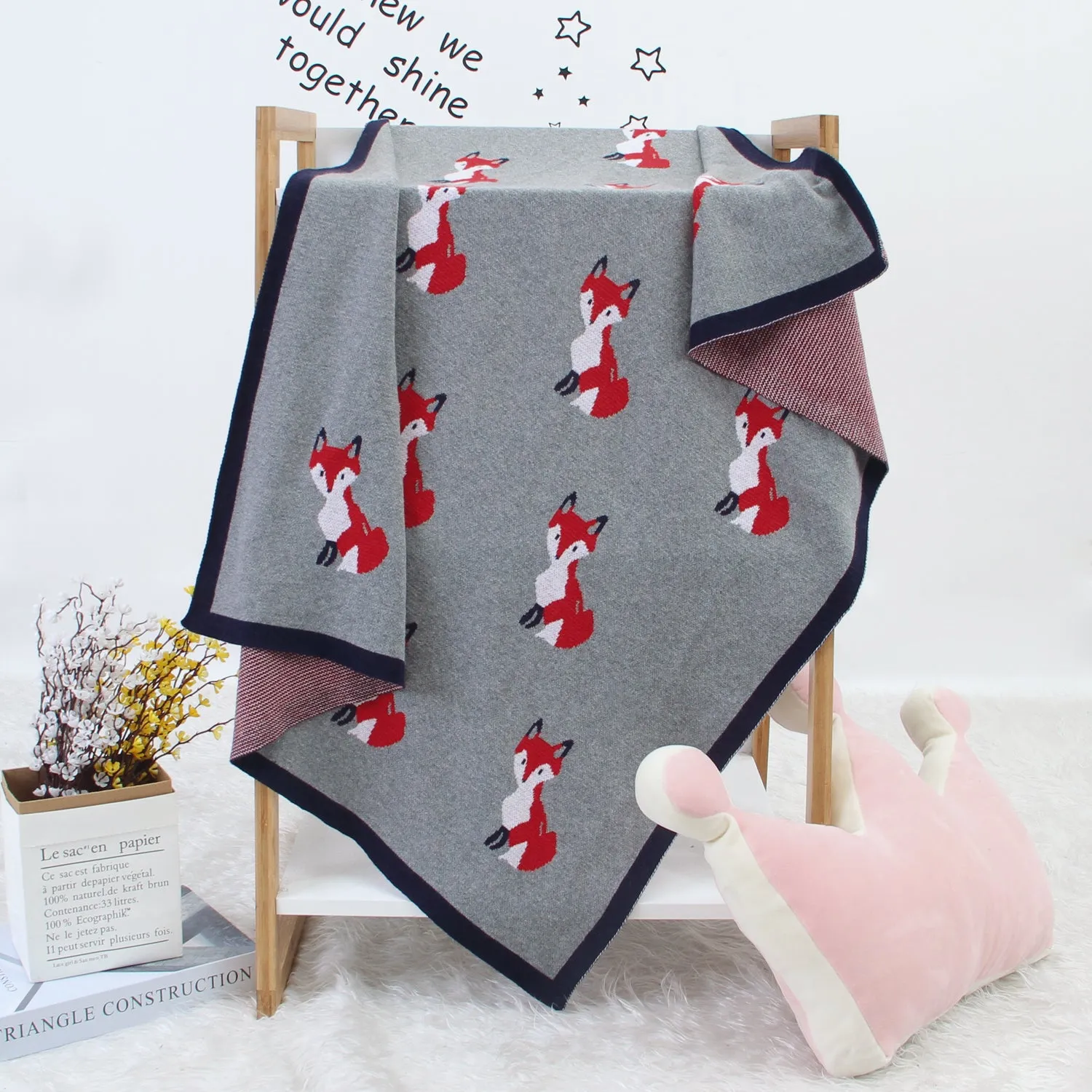 Baby Spring And Autumn Blanket Cartoon Fox Knitted Blanket Baby Holding Blanket Baby Wholesale Clothing