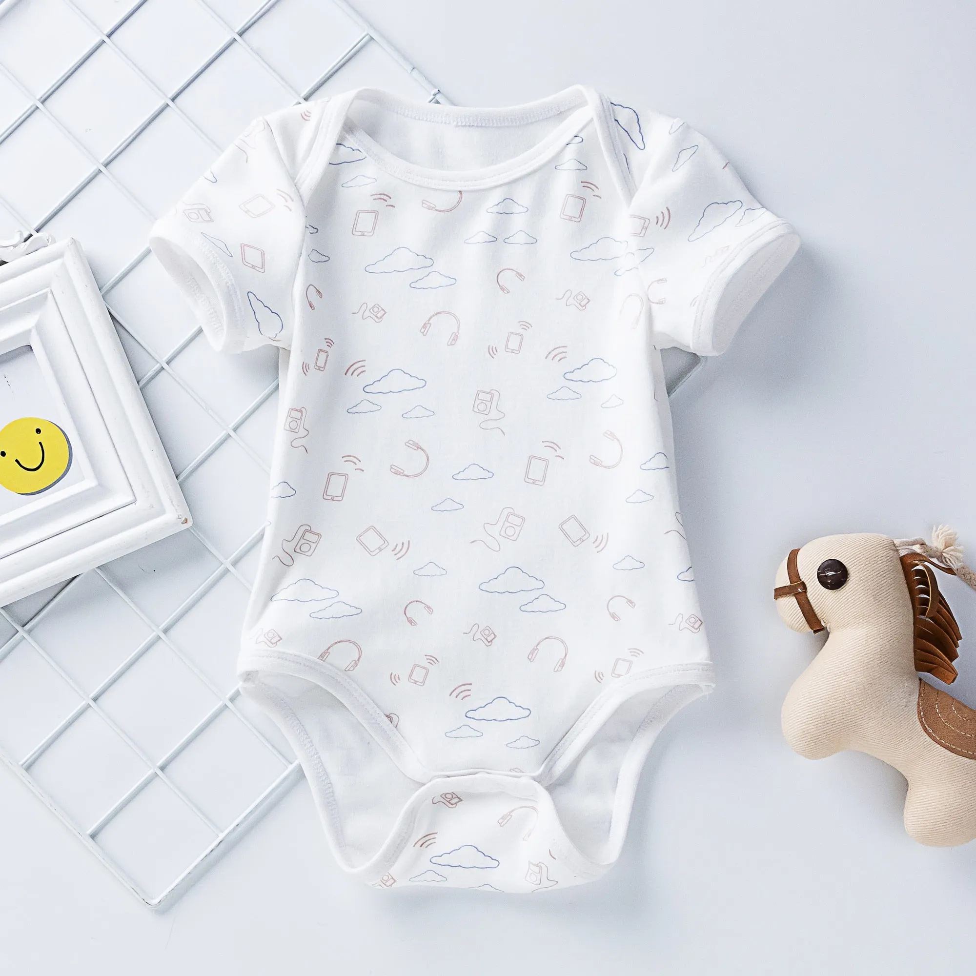 Baby Unisex Short Sleeve Printed Cotton Romper