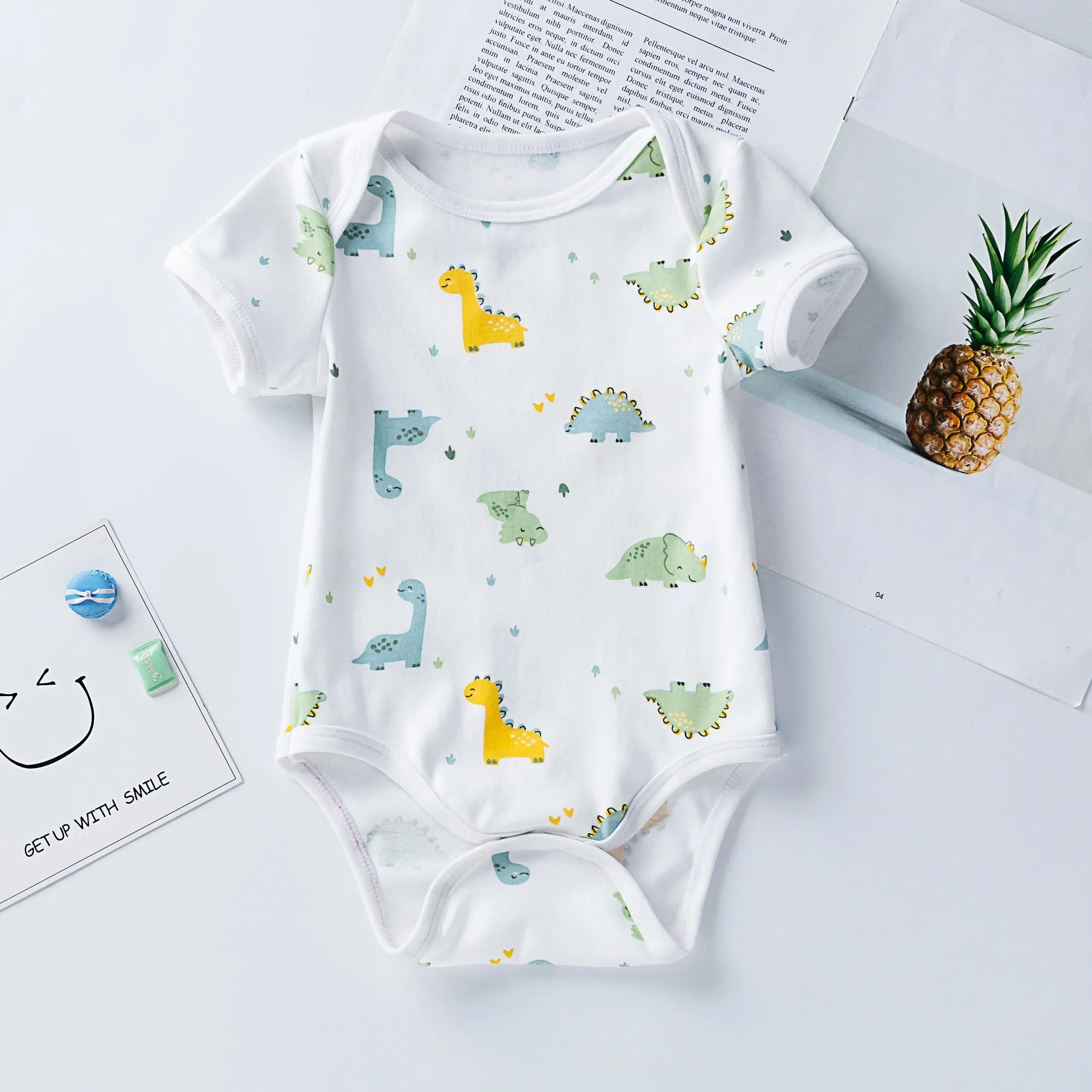 Baby Unisex Short Sleeve Printed Cotton Romper