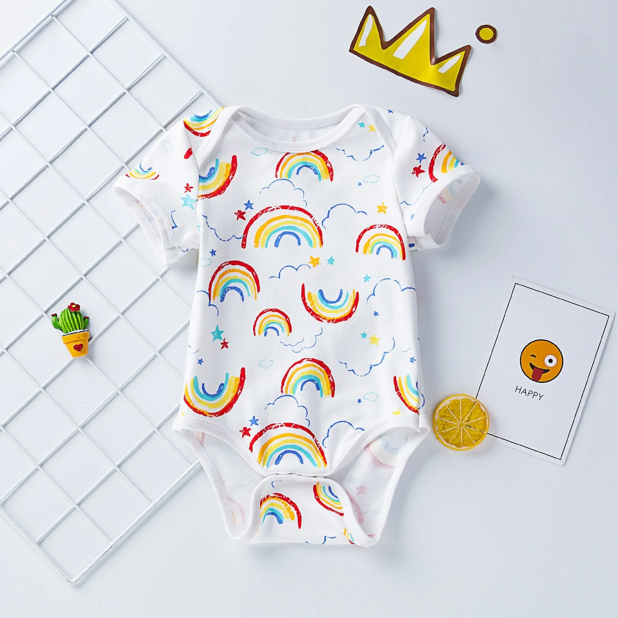 Baby Unisex Short Sleeve Printed Cotton Romper