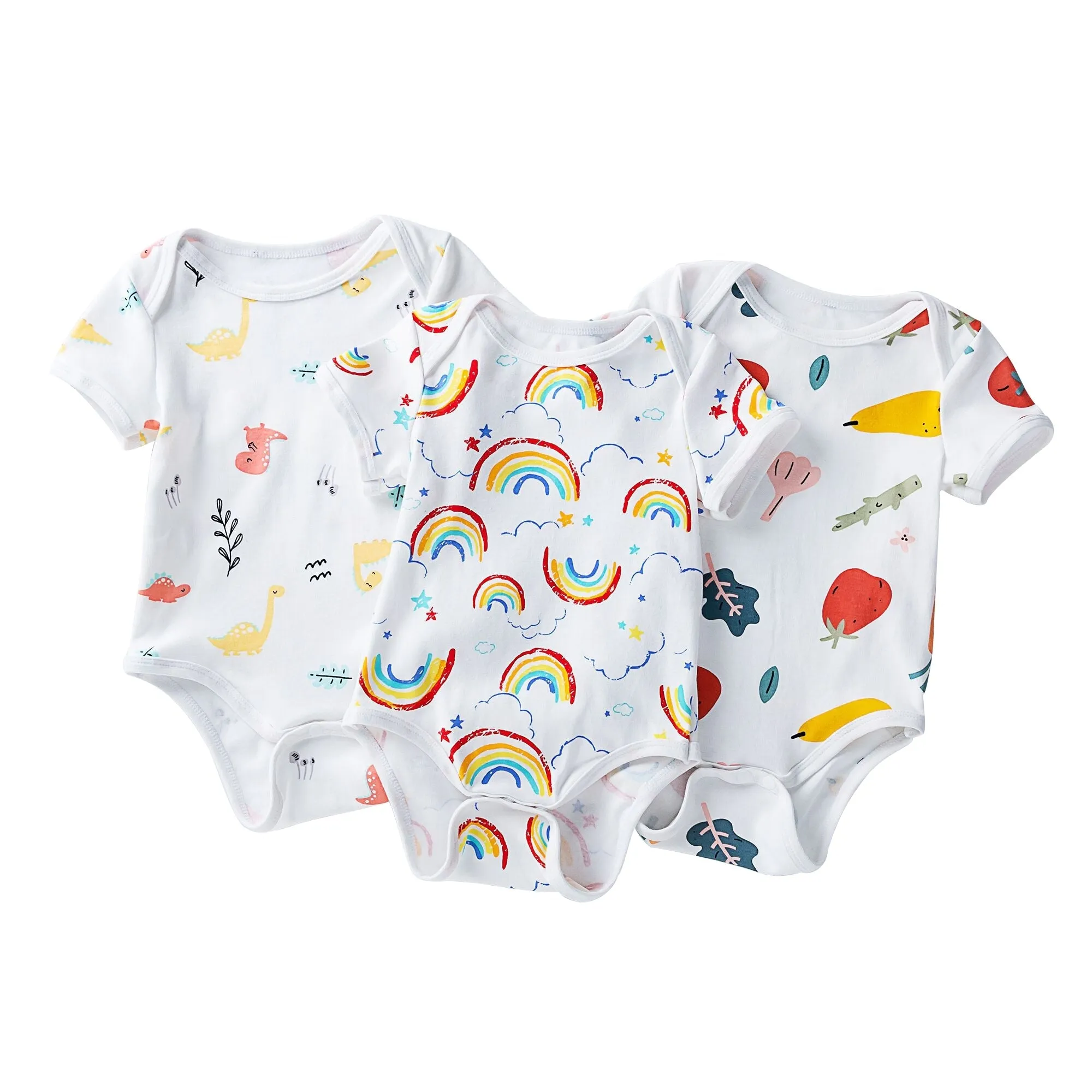 Baby Unisex Short Sleeve Printed Cotton Romper