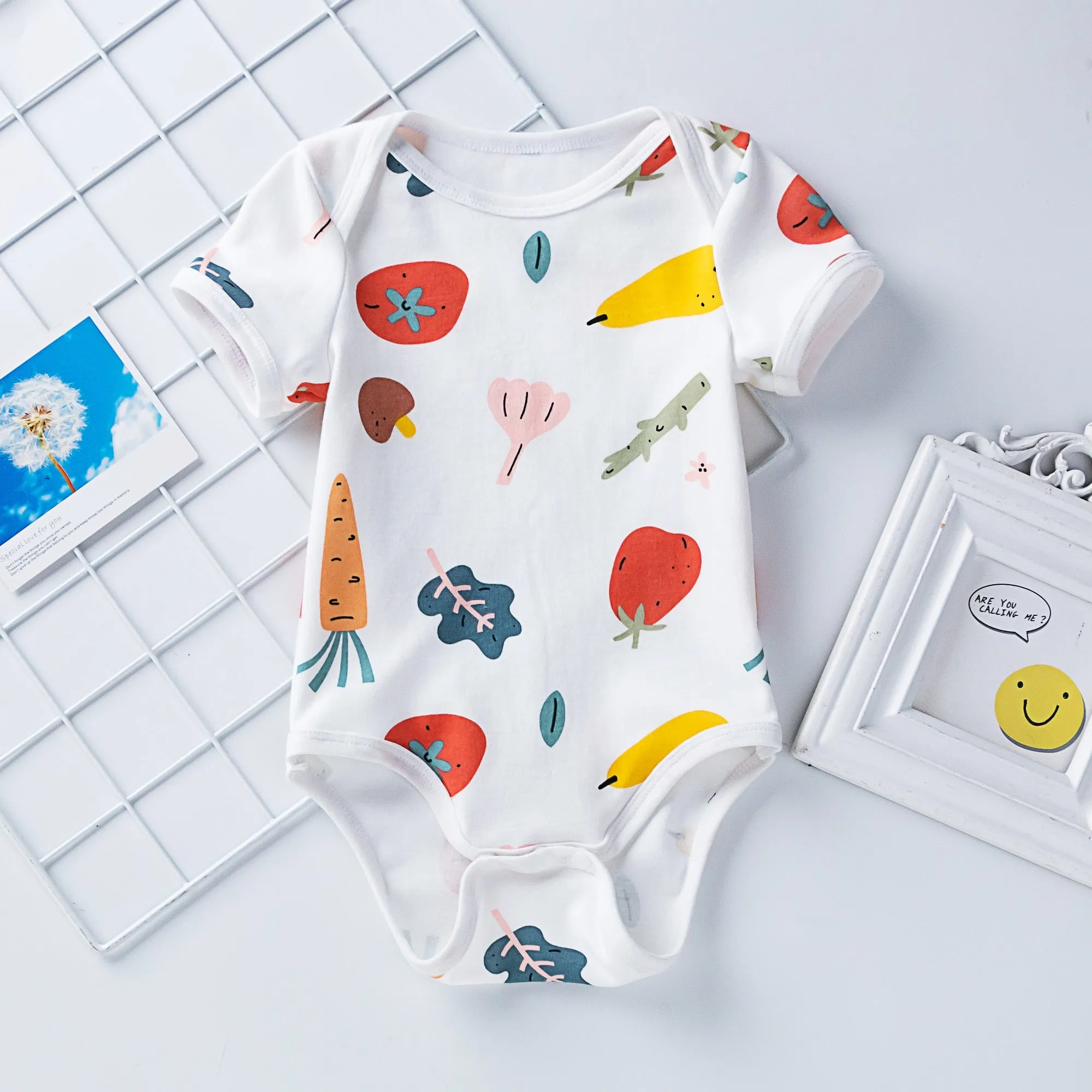 Baby Unisex Short Sleeve Printed Cotton Romper
