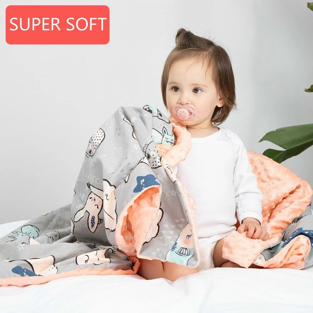 Baby/Kids Cartoon  Bamboo Cotton Embossed Bubble Flannel Swaddle Wrap Blanket