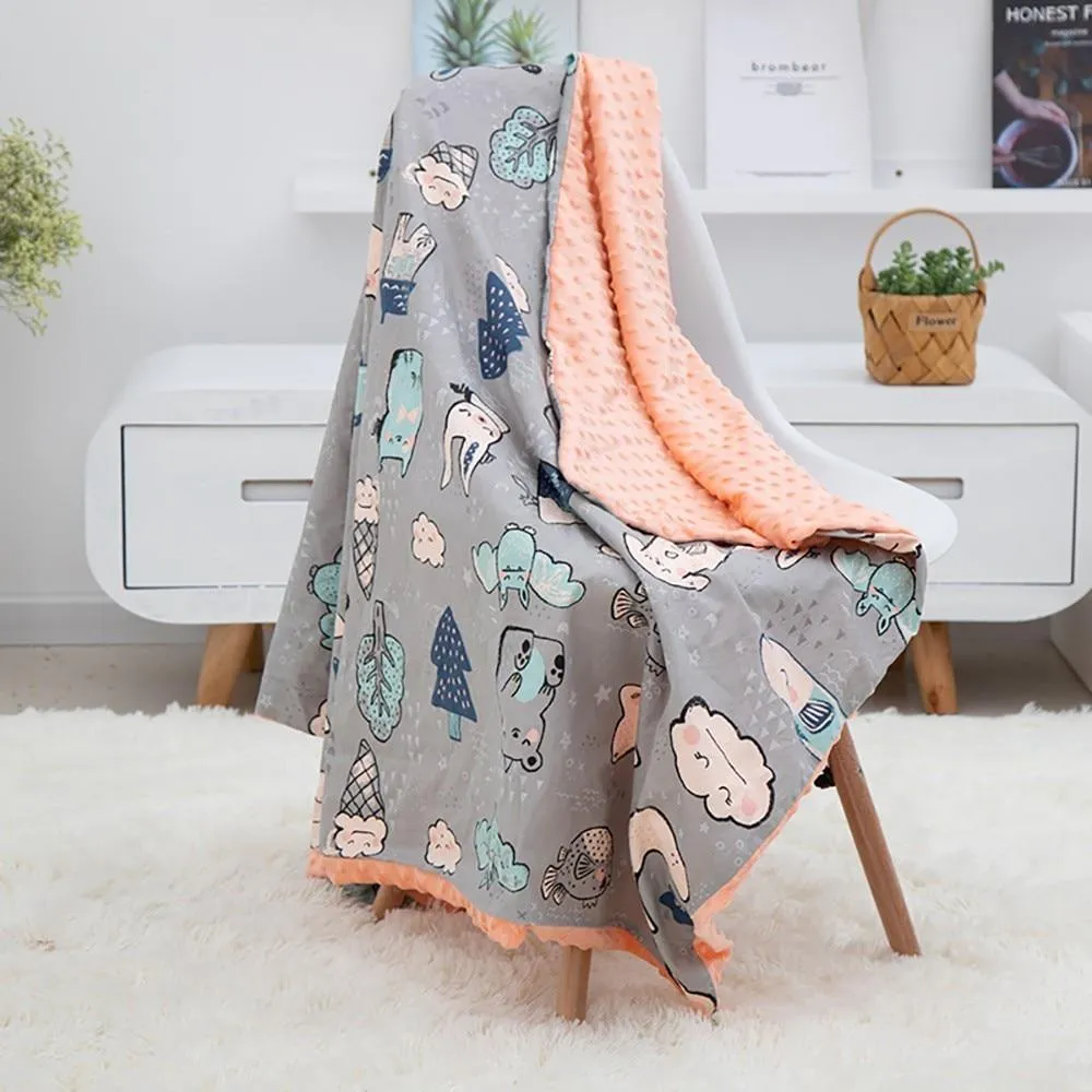 Baby/Kids Cartoon  Bamboo Cotton Embossed Bubble Flannel Swaddle Wrap Blanket
