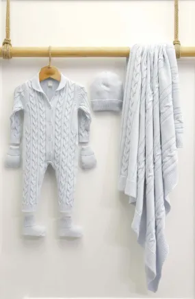 Beautiful Baby Blue Unisex 5 piece Hospital/Coming home set(including Blanket/Romper/Mittens/Booties/Hat)