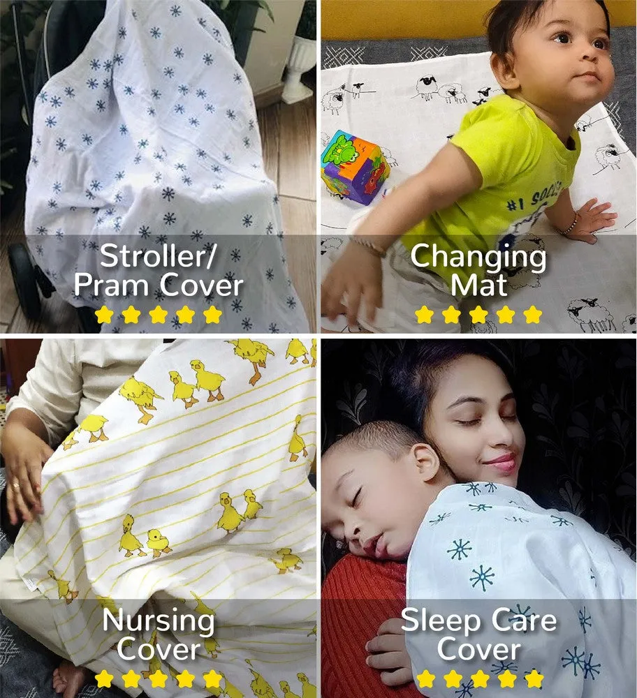 Bird & Classic White Design Muslin Swaddle Wrap- Pack Of 2