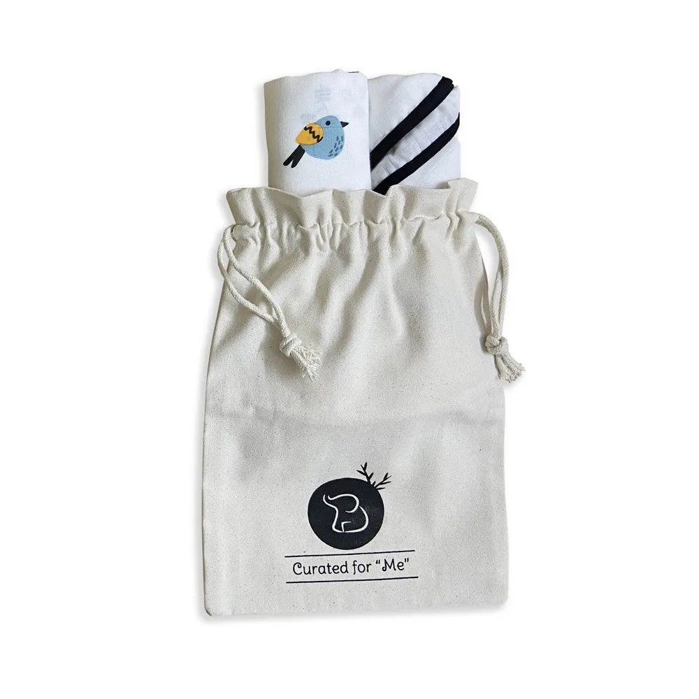 Bird & Classic White Design Muslin Swaddle Wrap- Pack Of 2