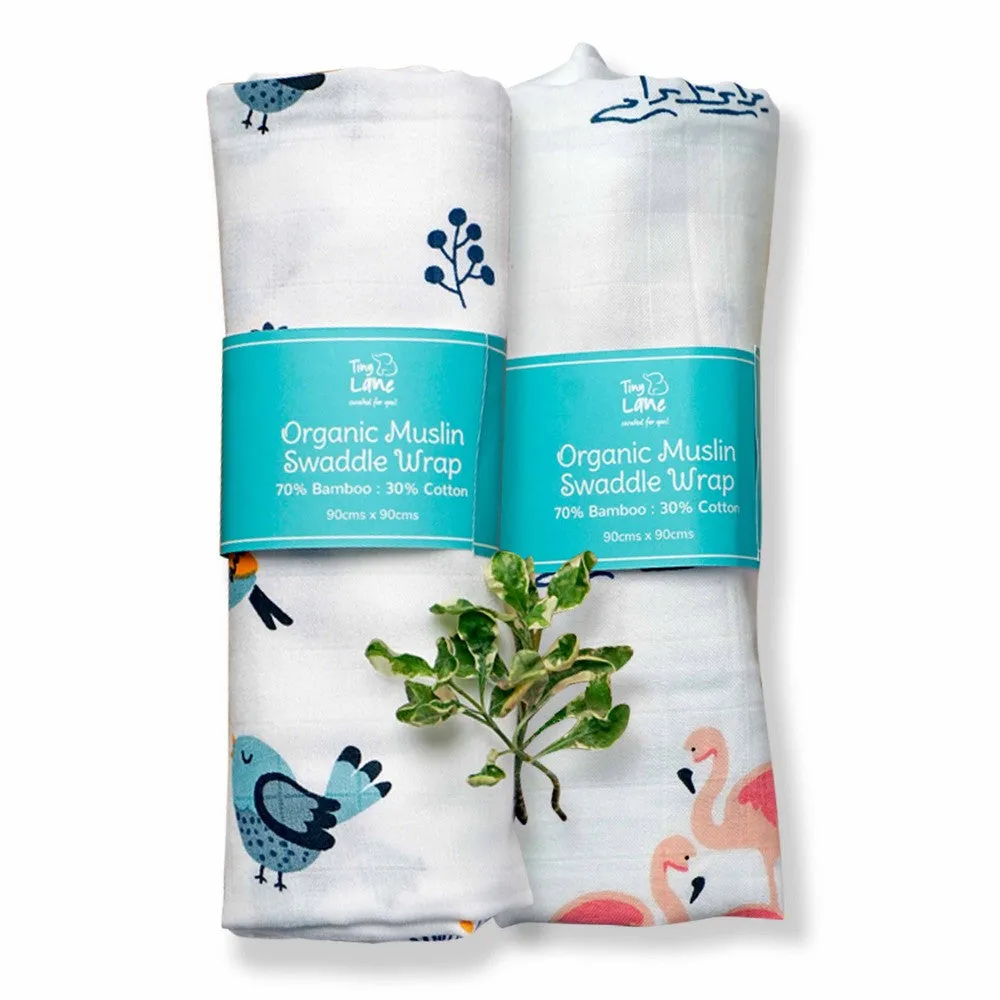 Bird & Flamingo Design Muslin Swaddle Wrap- Pack Of 2