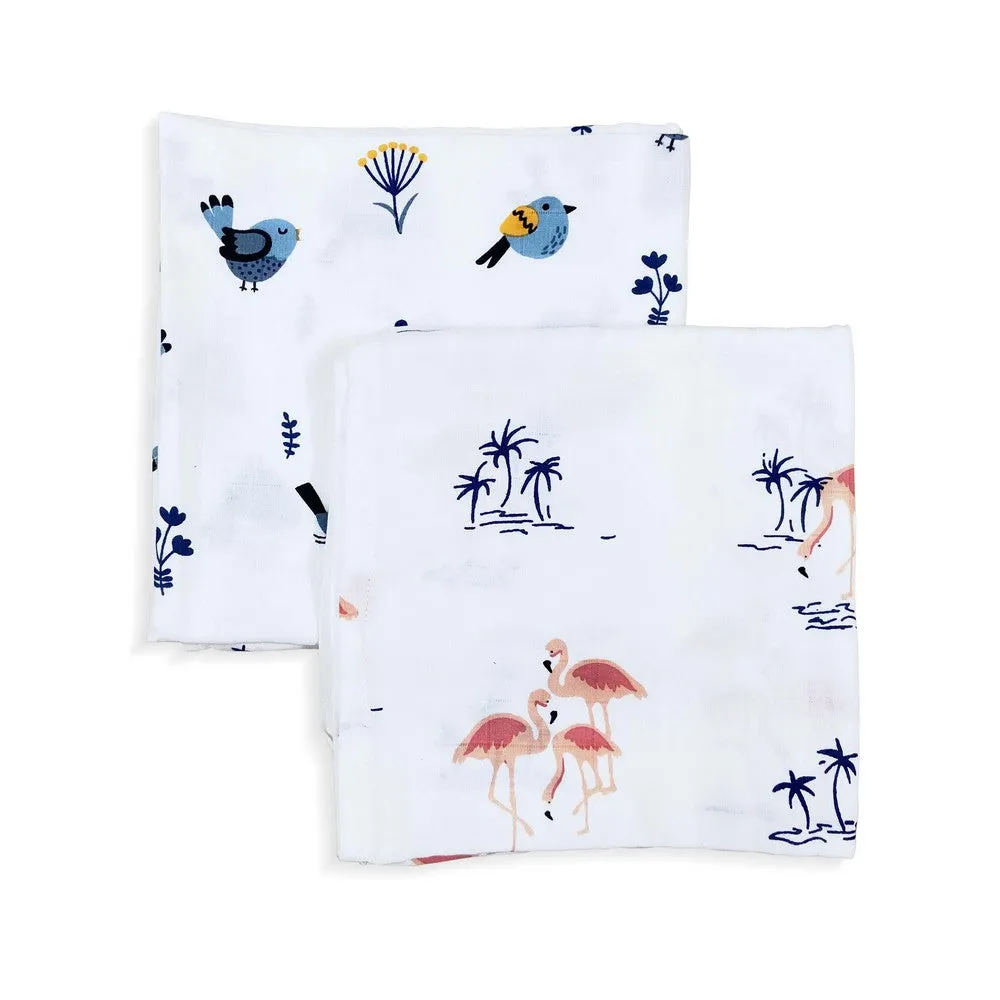 Bird & Flamingo Design Muslin Swaddle Wrap- Pack Of 2
