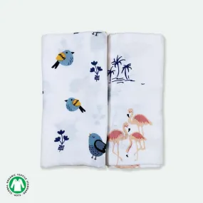 Bird & Flamingo Design Muslin Swaddle Wrap- Pack Of 2