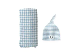 Blue Pattern Swaddle/Beanie Set