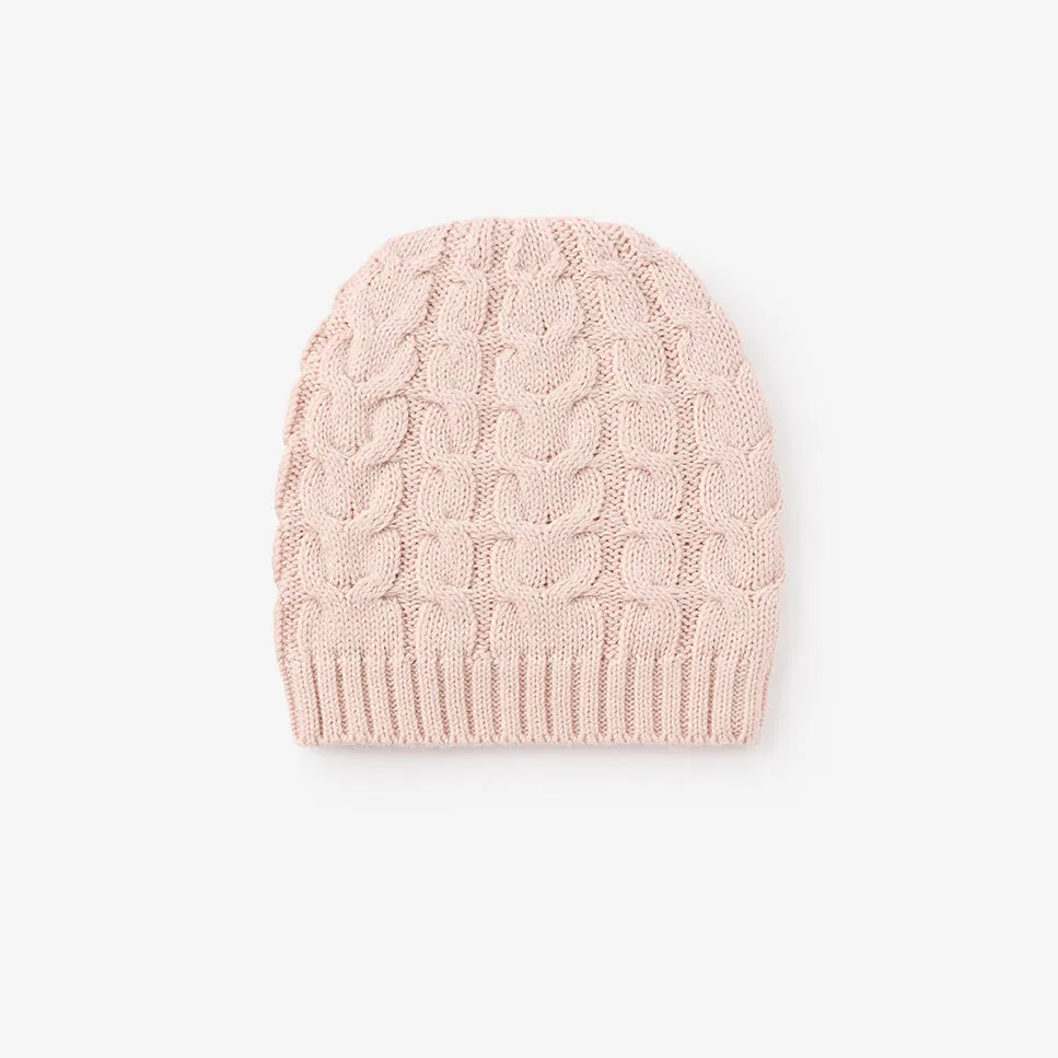 Blush Horseshoe Cable Knit Baby Hat 3-9 Months