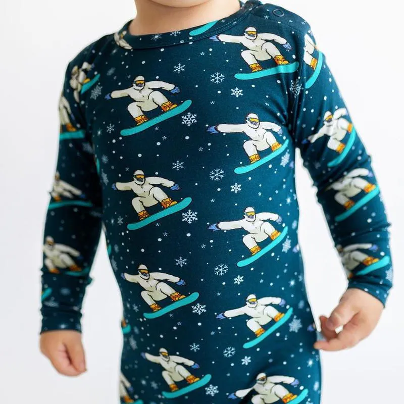 Boy's Bamboo Long Sleeve Basic Romper - Yeti (Snowboarding)