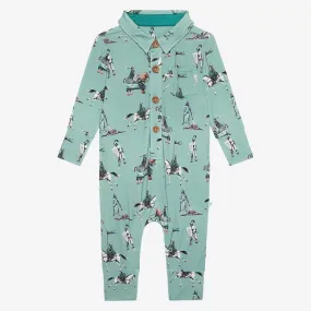 Boy's Bamboo Long Sleeve Collared Henley Romper (Knights)