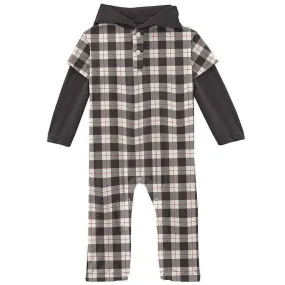 Boy's Print Bamboo Long Sleeve Hoodie Romper - Midnight Holiday Plaid