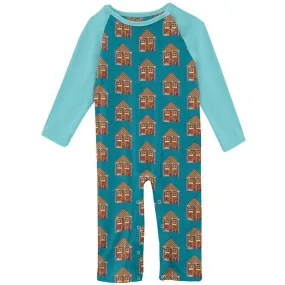 Boy's Print Bamboo Long Sleeve Raglan Romper - Bay Gingerbread