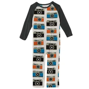Boy's Print Bamboo Long Sleeve Raglan Romper - Mom's Camera