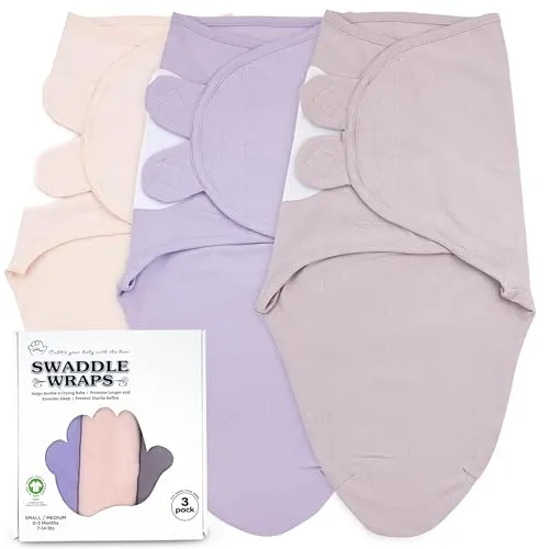 Bublo Baby Swaddle - 100% Organic Cotton, Adjustable Comfort, 3 Sizes for Newborns - 3 Pack