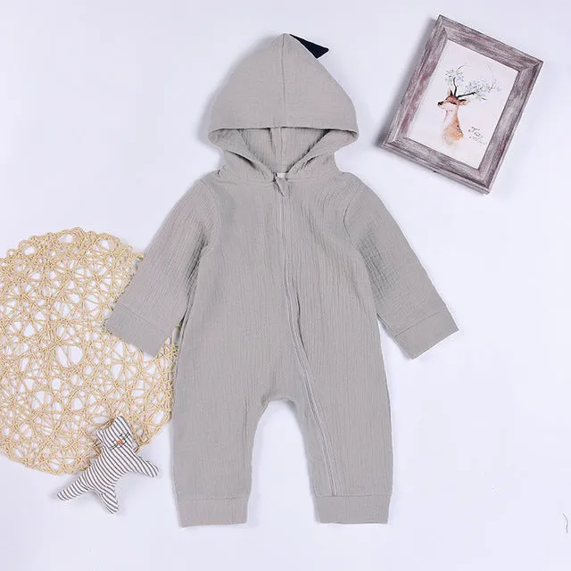 Cartoon Dinosaur Hooded Baby Romper Newborn Cotton Rompers