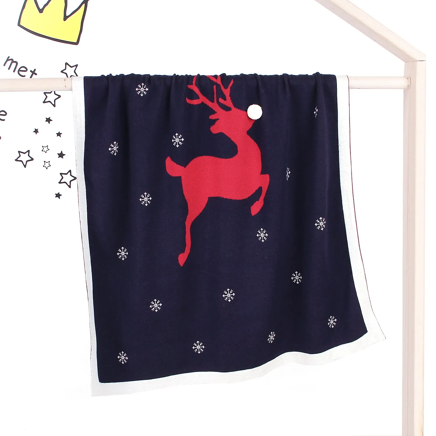 Christmas Elk Printed Wool Ball Solid Color Holding Blanket Cute Baby Blankets
