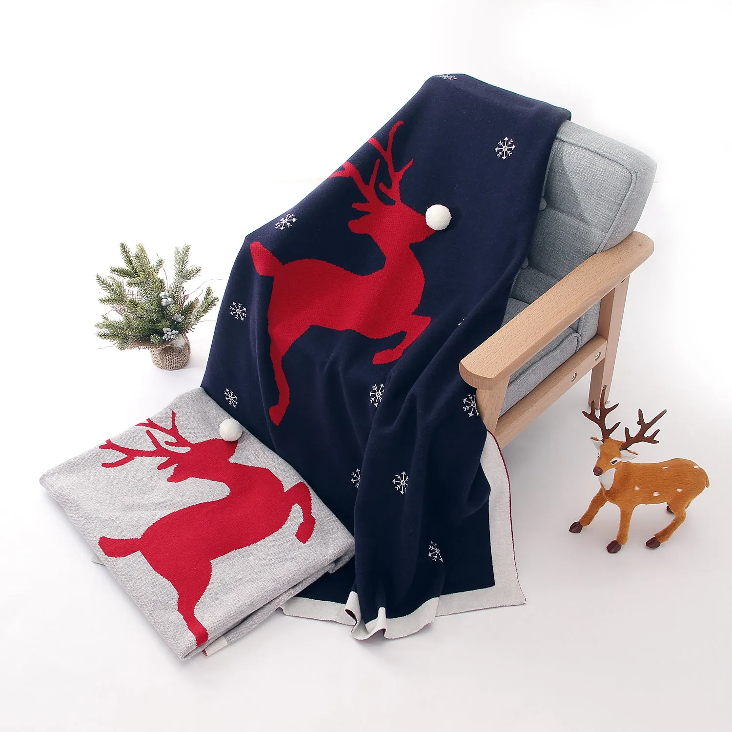 Christmas Elk Printed Wool Ball Solid Color Holding Blanket Cute Baby Blankets