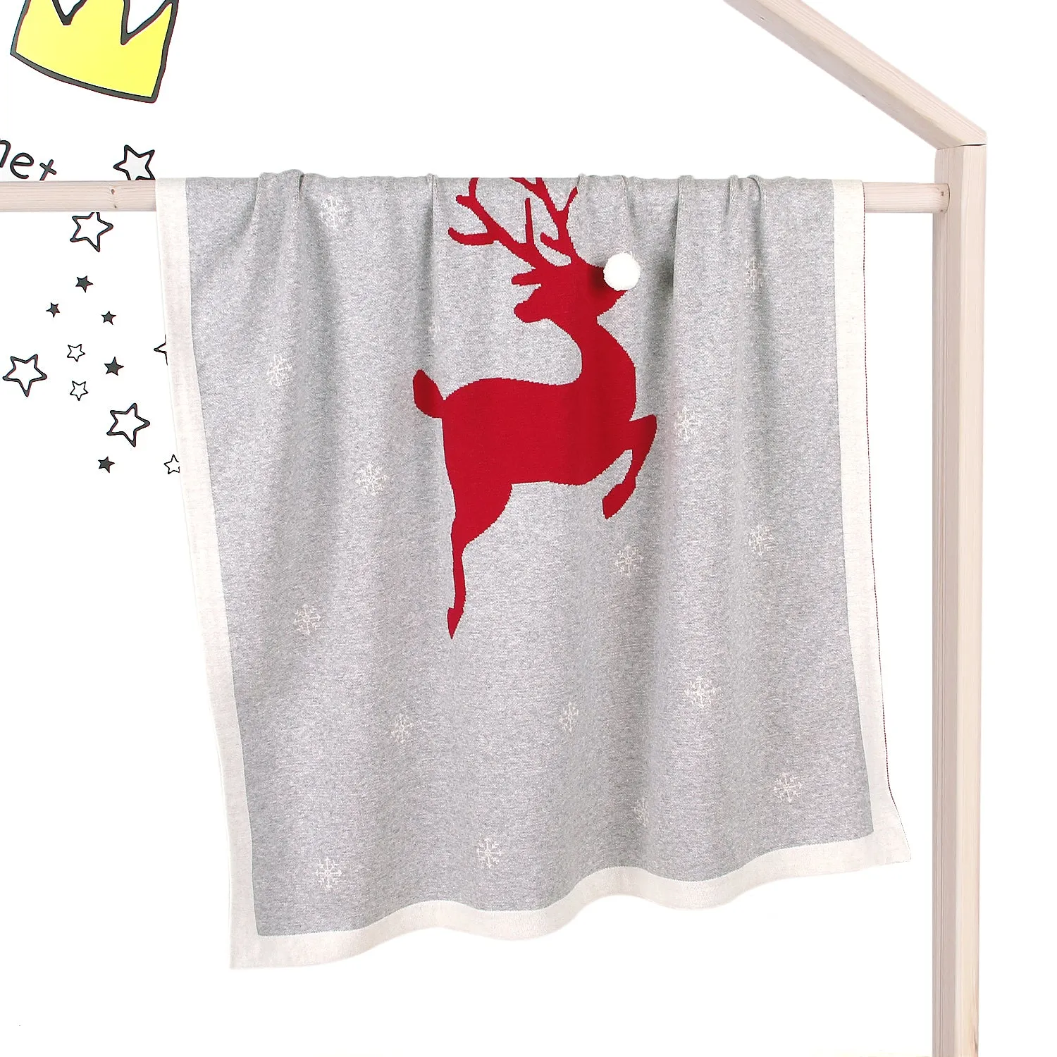 Christmas Elk Printed Wool Ball Solid Color Holding Blanket Cute Baby Blankets