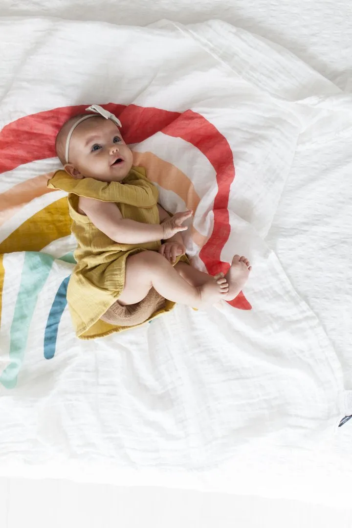 Clementine Muslin Swaddle Blanket - Rainbow