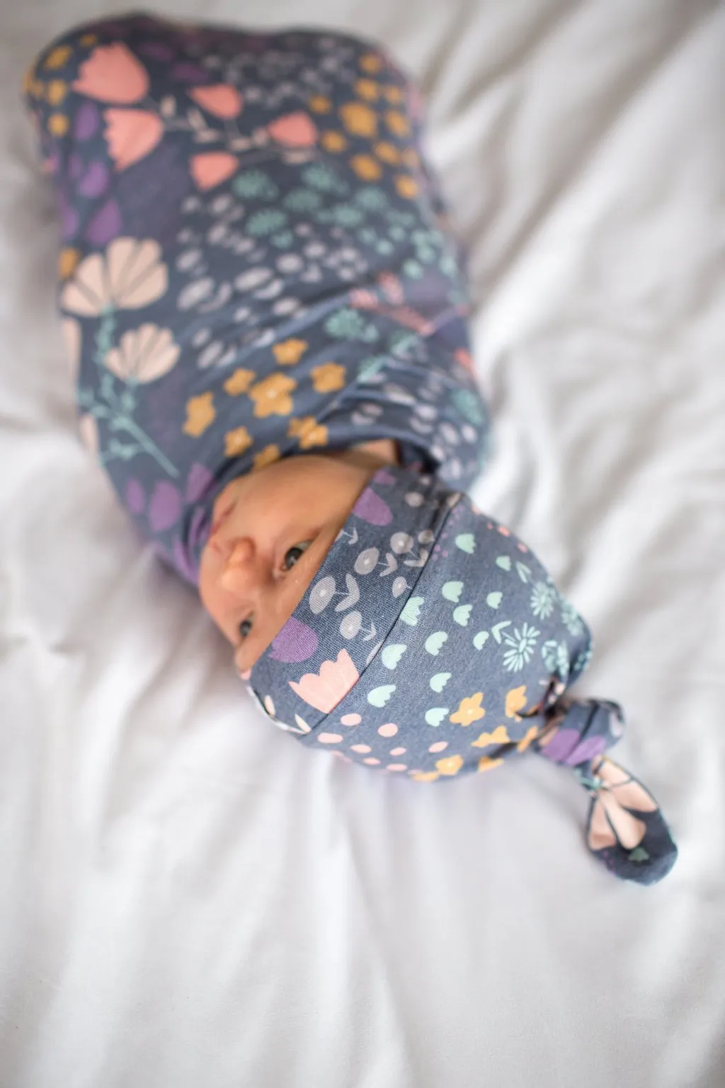 Copper Pearl Newborn Top Knot Hat - Meadow