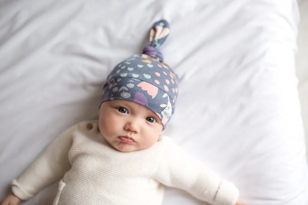 Copper Pearl Newborn Top Knot Hat - Meadow