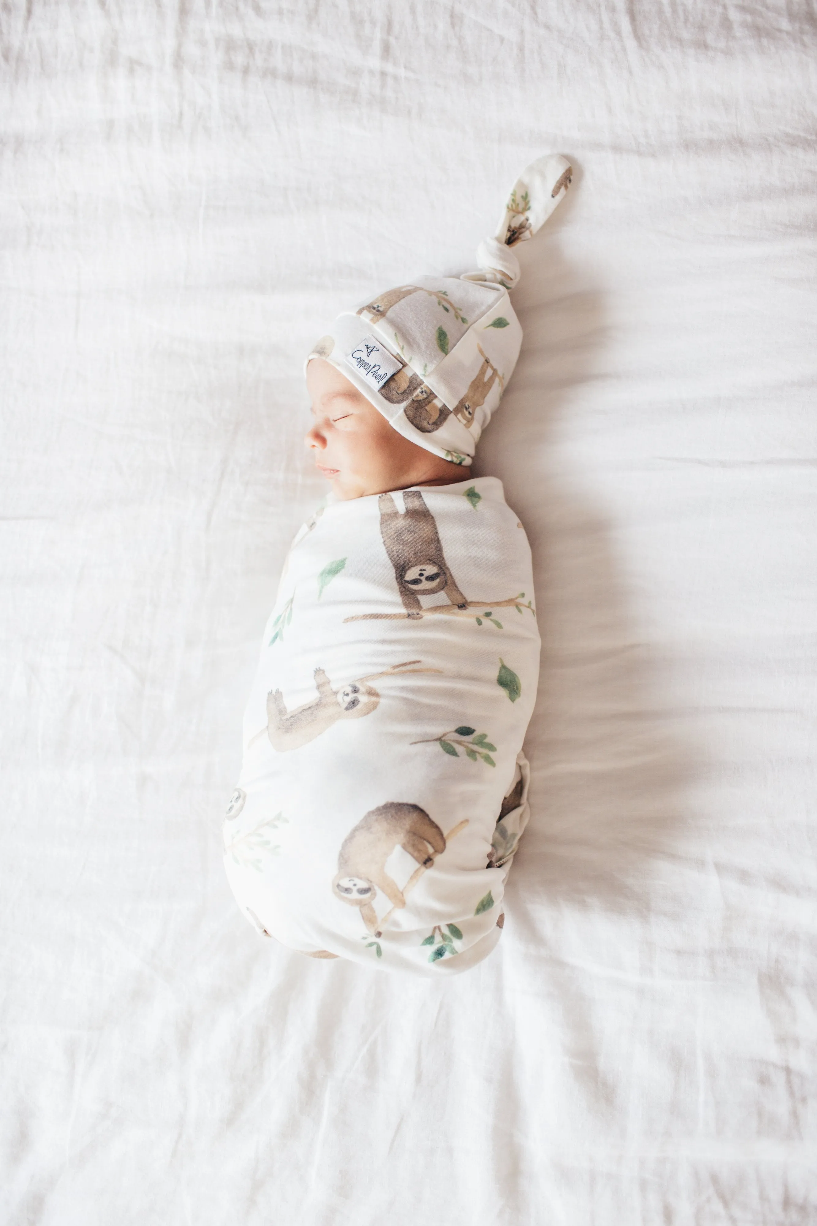 Copper Pearl Newborn Top Knot Hat - Noah