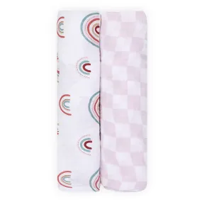 Cotton Muslin Baby Swaddle Blanket | Rainbow Design | Set of 2